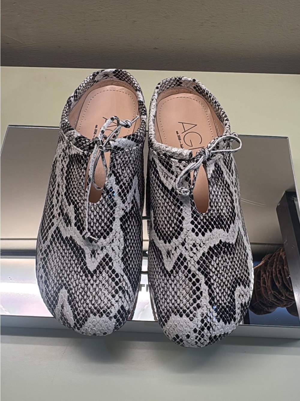 AGL Black & White Snake-Print Slip-On Mules NWT